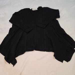 Caffe Marrakesh Tunic Top Womens 1X Black Excellent Ribbed Handkerchief Hem Boho